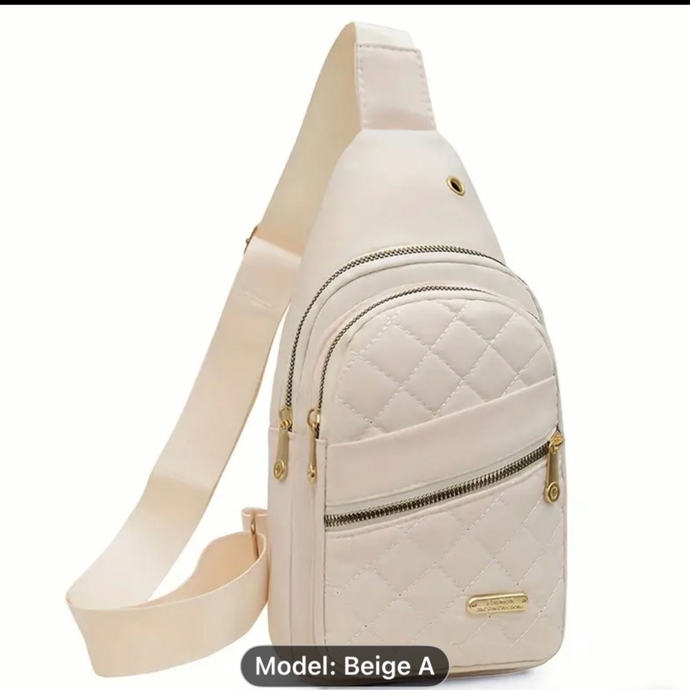 Elegant Beige Quilted Sling Bag